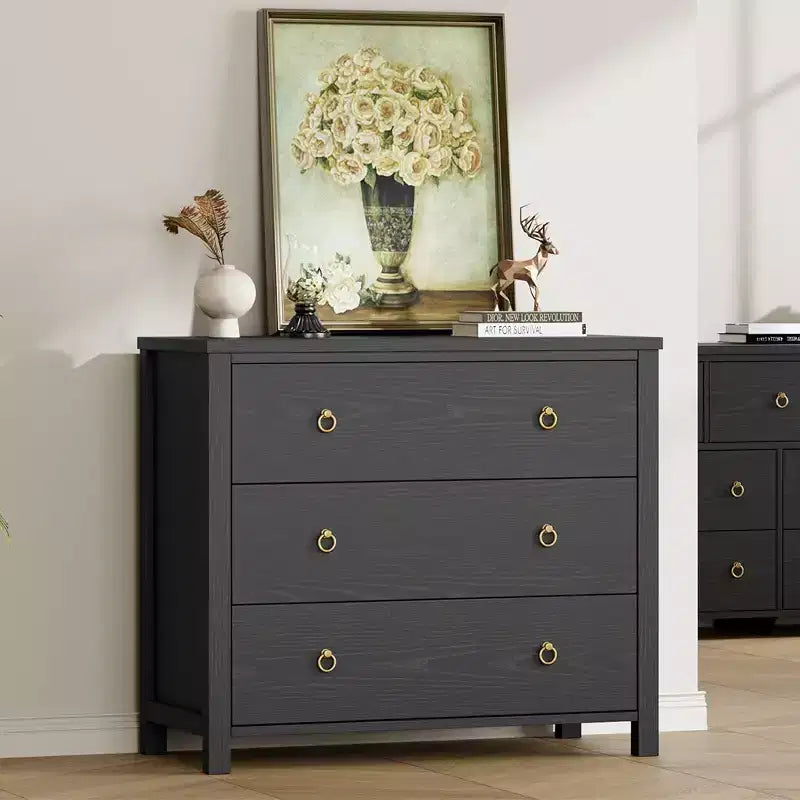 Acekool 3-Drawer Dresser for Bedroom, Wide Clothes Storage Chest Cabinet, Black