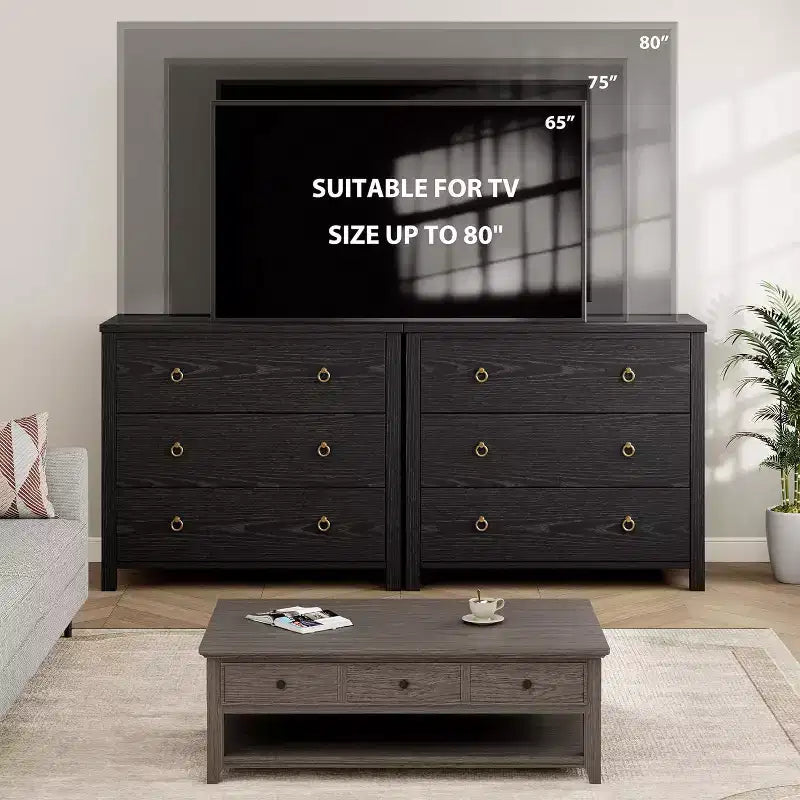 Acekool 3-Drawer Dresser for Bedroom, Wide Clothes Storage Chest Cabinet, Black