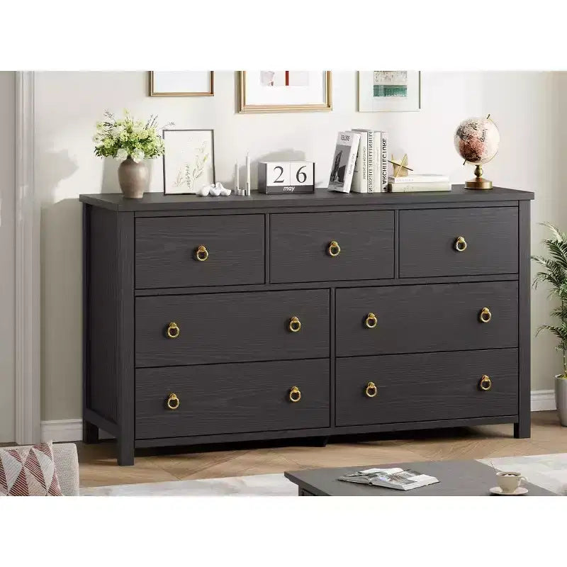 Acekool 3-Drawer Dresser for Bedroom, Wide Clothes Storage Chest Cabinet, Black