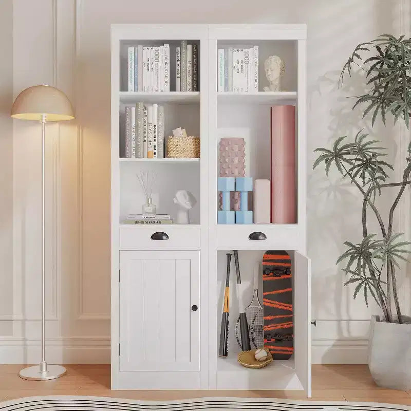 71-inch high bookcase with cabinet, three-tier bookshelf and large storage cabinet with adjustable shelves for living room, office, bedroom