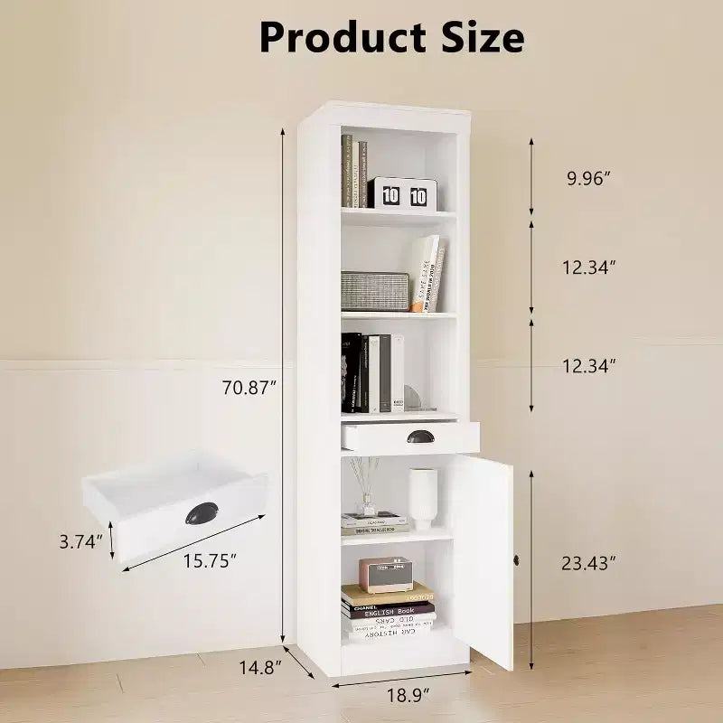 71-inch high bookcase with cabinet, three-tier bookshelf and large storage cabinet with adjustable shelves for living room, office, bedroom