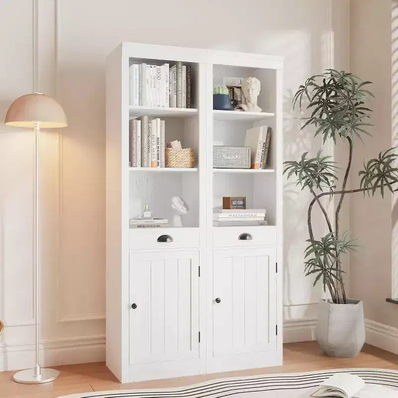 71-inch high bookcase with cabinet, three-tier bookshelf and large storage cabinet with adjustable shelves for living room, office, bedroom