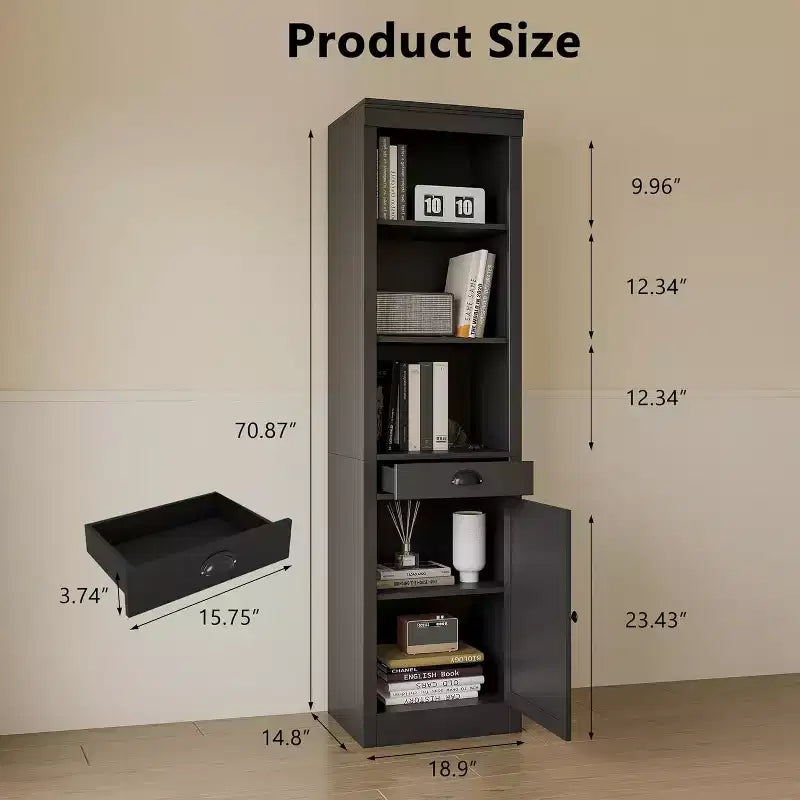 71-inch high bookcase with cabinet, three-tier bookshelf and large storage cabinet with adjustable shelves for living room, office, bedroom