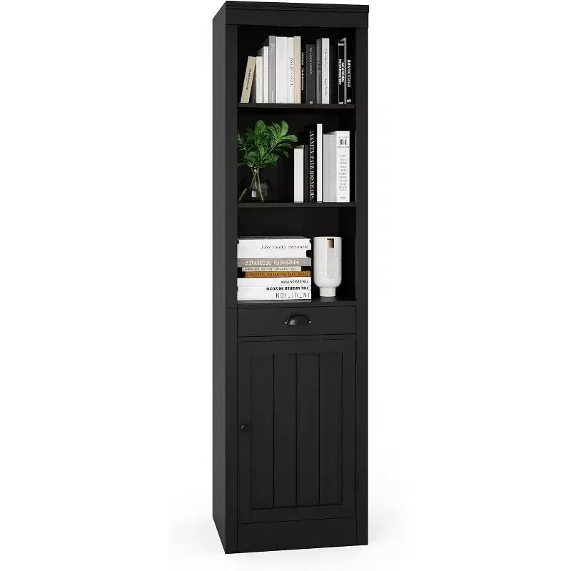71-inch high bookcase with cabinet, three-tier bookshelf and large storage cabinet with adjustable shelves for living room, office, bedroom