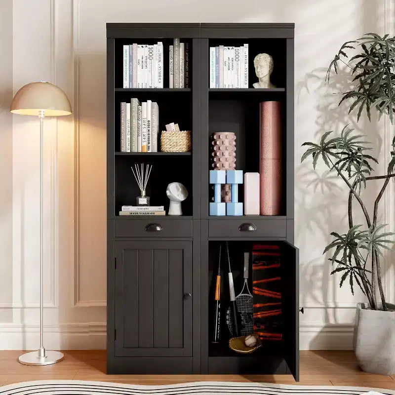 71-inch high bookcase with cabinet, three-tier bookshelf and large storage cabinet with adjustable shelves for living room, office, bedroom