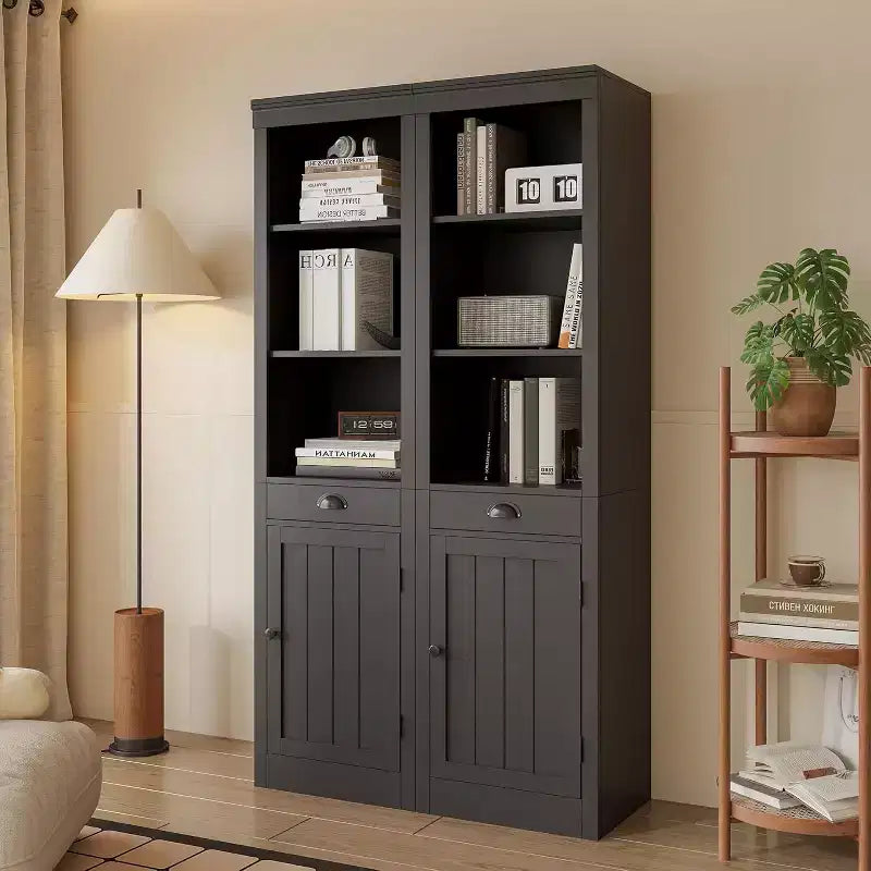 71-inch high bookcase with cabinet, three-tier bookshelf and large storage cabinet with adjustable shelves for living room, office, bedroom