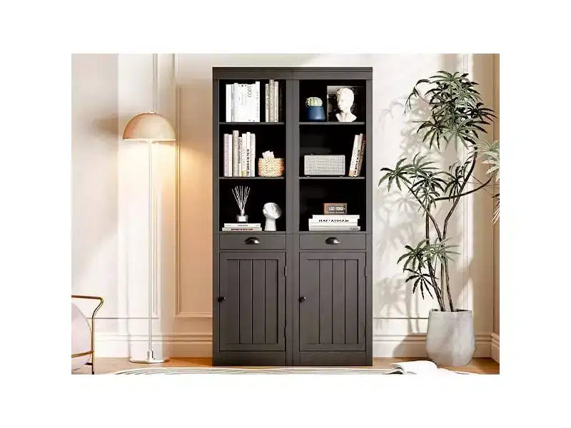 71-inch high bookcase with cabinet, three-tier bookshelf and large storage cabinet with adjustable shelves for living room, office, bedroom