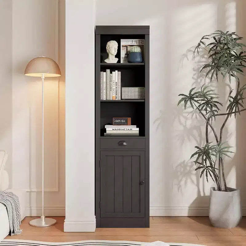 71-inch high bookcase with cabinet, three-tier bookshelf and large storage cabinet with adjustable shelves for living room, office, bedroom