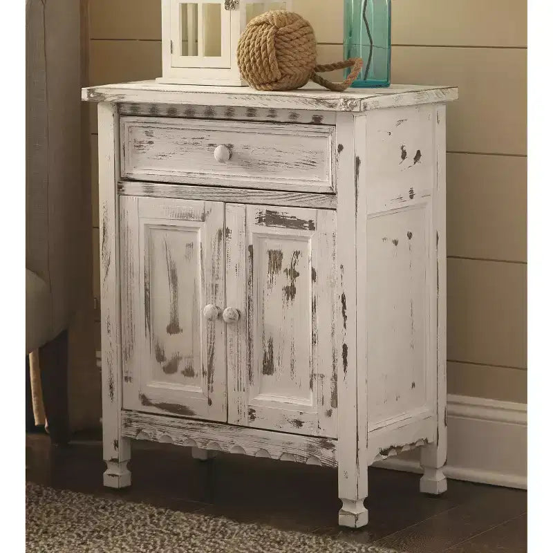 Alaterre Furniture Country Cottage Accent Cabinet, Sideboard Buffet Cabinet with Storage Drawer and Two Doors, Wood Entryway and Living Room Furniture
