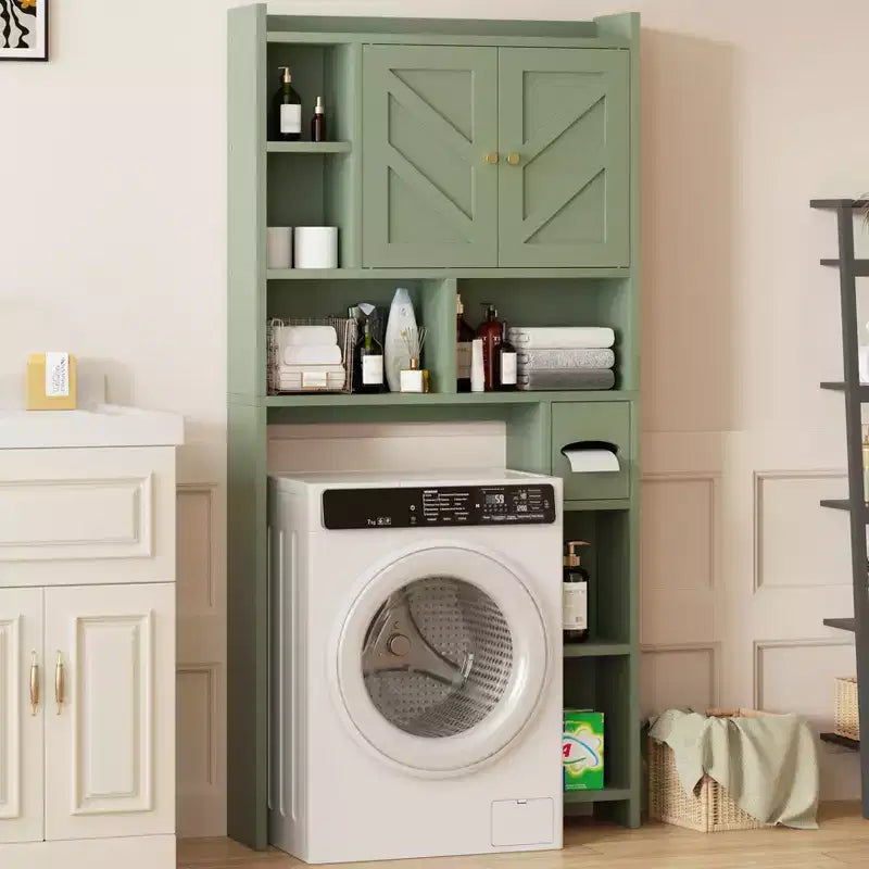 Celebalcony Over The Toilet Storage Cabinet with Barn Doors & Toilet Paper Holder for Bathroom Space Saver, Adjustable Shelf and Anti-Tip Device
