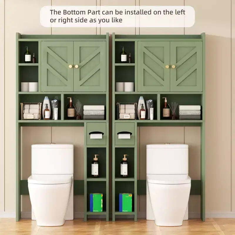 Celebalcony Over The Toilet Storage Cabinet with Barn Doors & Toilet Paper Holder for Bathroom Space Saver, Adjustable Shelf and Anti-Tip Device