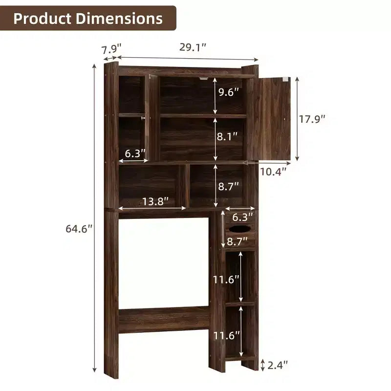 Celebalcony Over The Toilet Storage Cabinet with Barn Doors & Toilet Paper Holder for Bathroom Space Saver, Adjustable Shelf and Anti-Tip Device