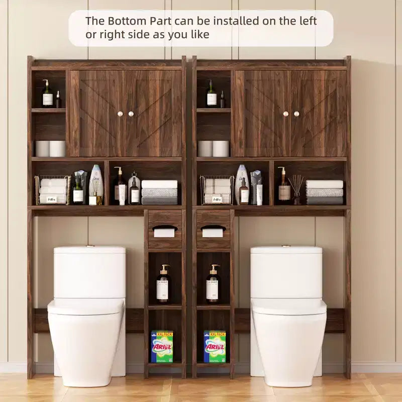 Celebalcony Over The Toilet Storage Cabinet with Barn Doors & Toilet Paper Holder for Bathroom Space Saver, Adjustable Shelf and Anti-Tip Device