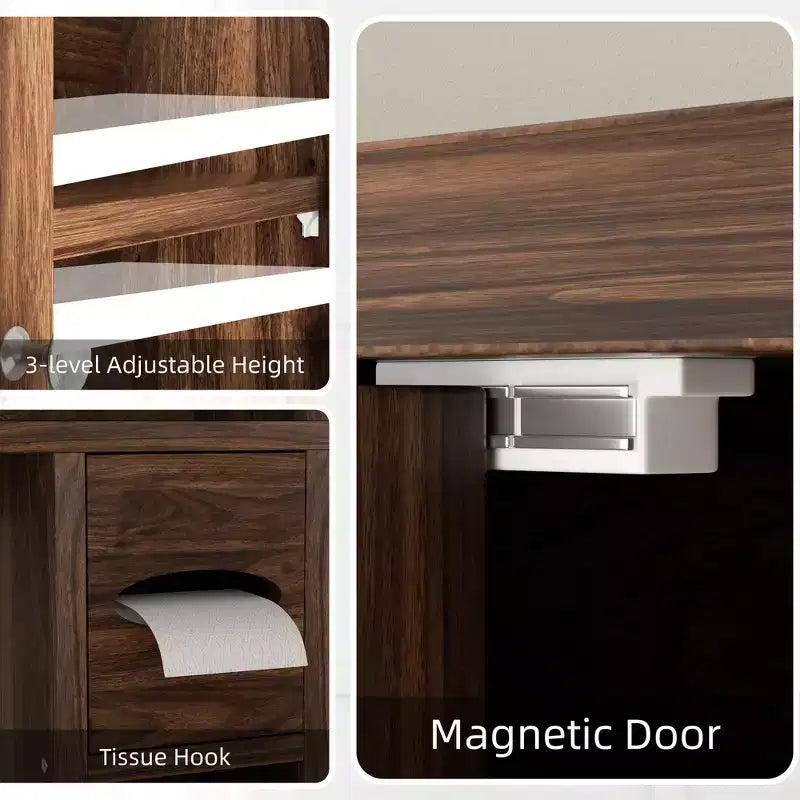 Celebalcony Over The Toilet Storage Cabinet with Barn Doors & Toilet Paper Holder for Bathroom Space Saver, Adjustable Shelf and Anti-Tip Device