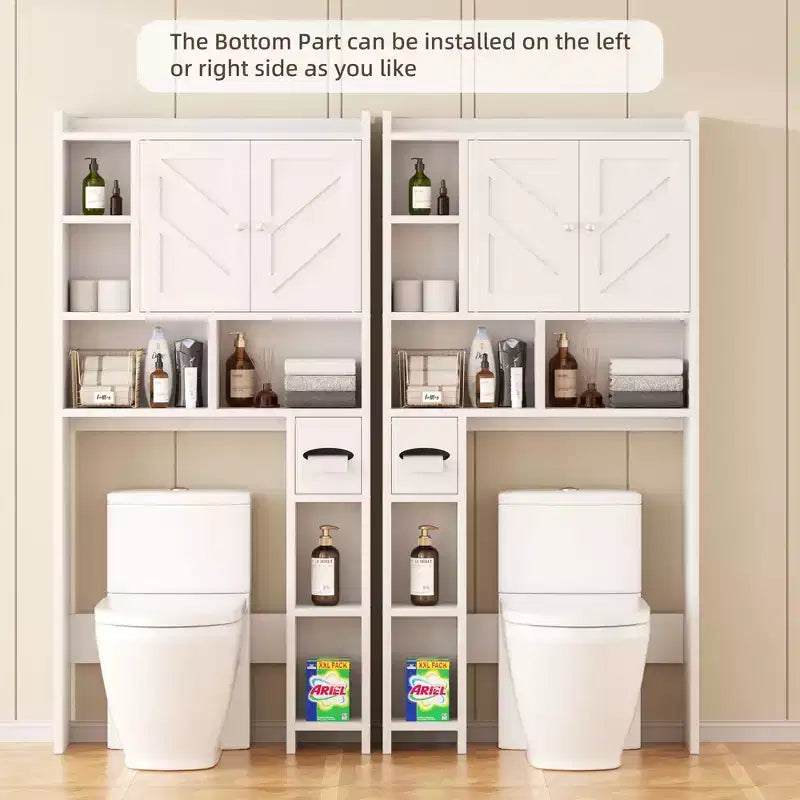 Celebalcony Over The Toilet Storage Cabinet with Barn Doors & Toilet Paper Holder for Bathroom Space Saver, Adjustable Shelf and Anti-Tip Device