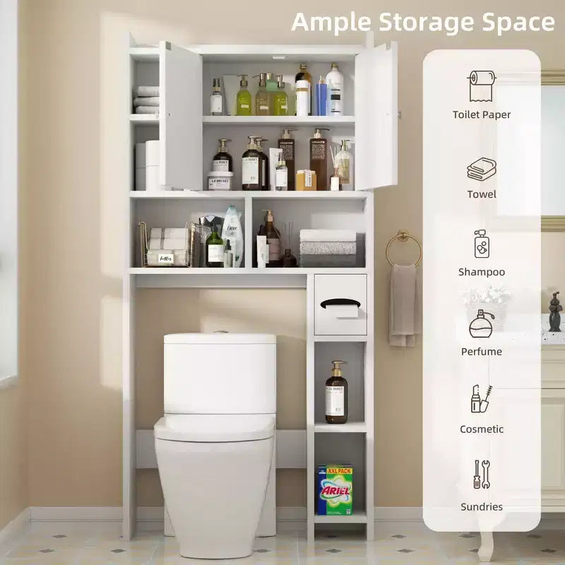 Celebalcony Over The Toilet Storage Cabinet with Barn Doors & Toilet Paper Holder for Bathroom Space Saver, Adjustable Shelf and Anti-Tip Device