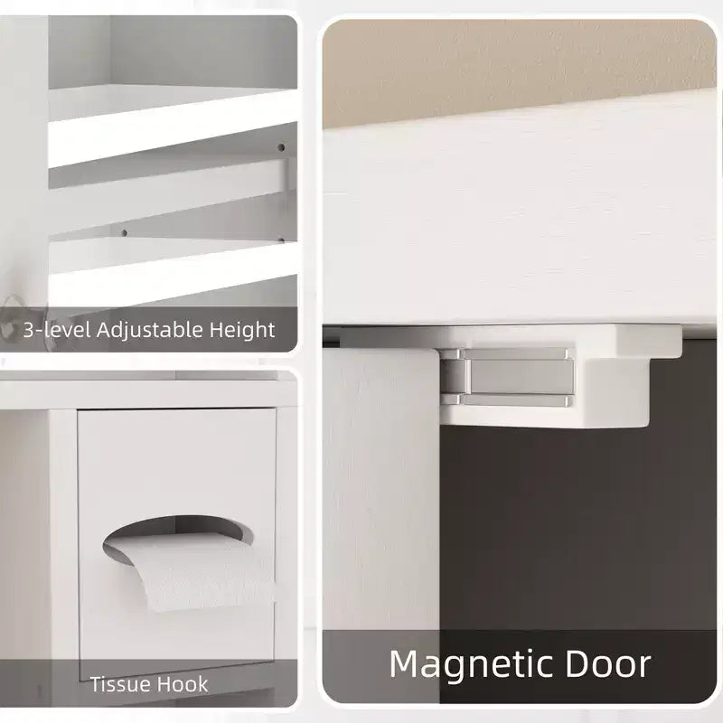 Celebalcony Over The Toilet Storage Cabinet with Barn Doors & Toilet Paper Holder for Bathroom Space Saver, Adjustable Shelf and Anti-Tip Device