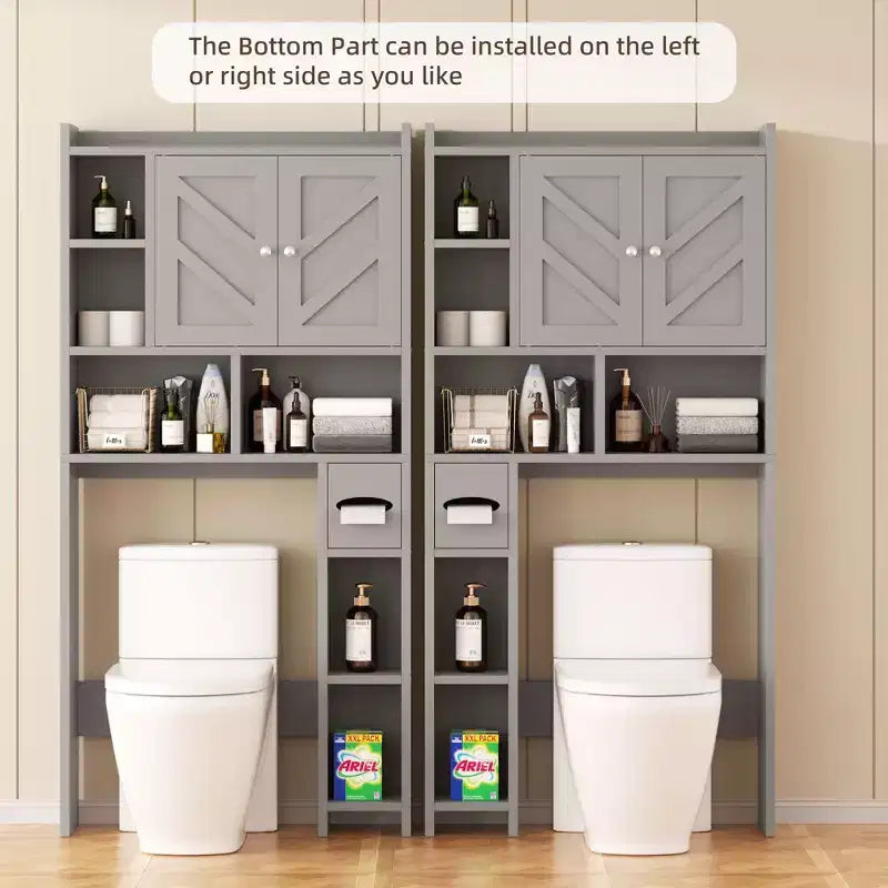 Celebalcony Over The Toilet Storage Cabinet with Barn Doors & Toilet Paper Holder for Bathroom Space Saver, Adjustable Shelf and Anti-Tip Device