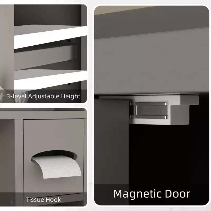 Celebalcony Over The Toilet Storage Cabinet with Barn Doors & Toilet Paper Holder for Bathroom Space Saver, Adjustable Shelf and Anti-Tip Device