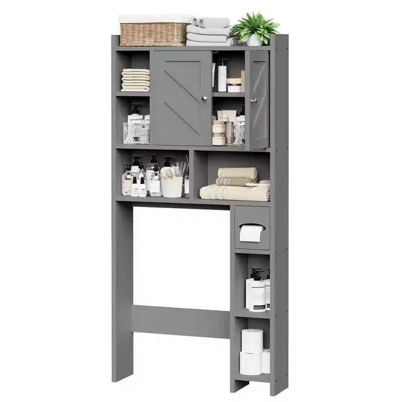 Celebalcony Over The Toilet Storage Cabinet with Barn Doors & Toilet Paper Holder for Bathroom Space Saver, Adjustable Shelf and Anti-Tip Device