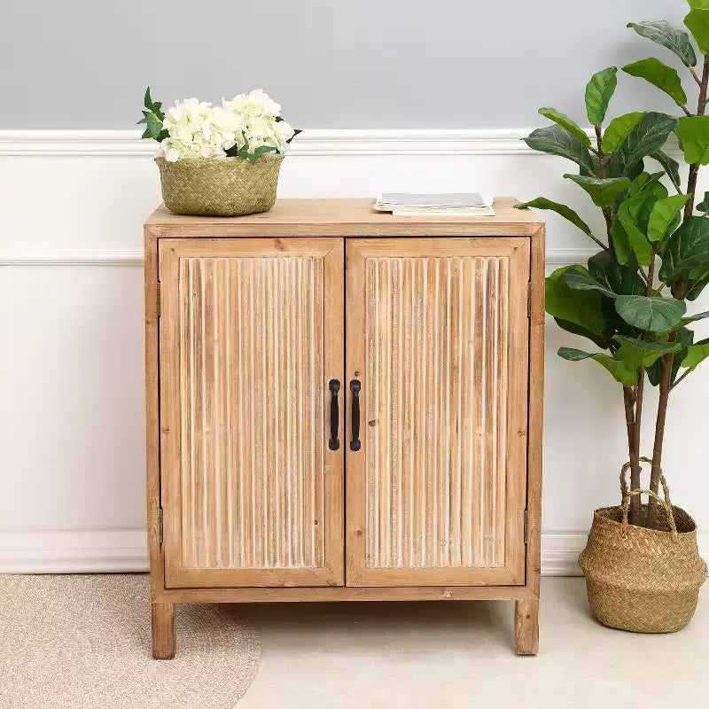 HomeStock Natural Wood 2-Door Storage Cabinet