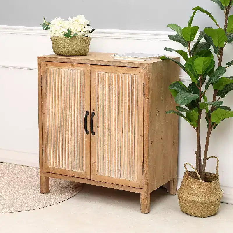 HomeStock Natural Wood 2-Door Storage Cabinet