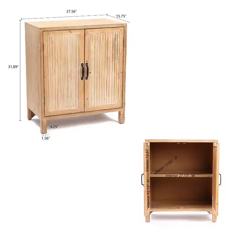 HomeStock Natural Wood 2-Door Storage Cabinet