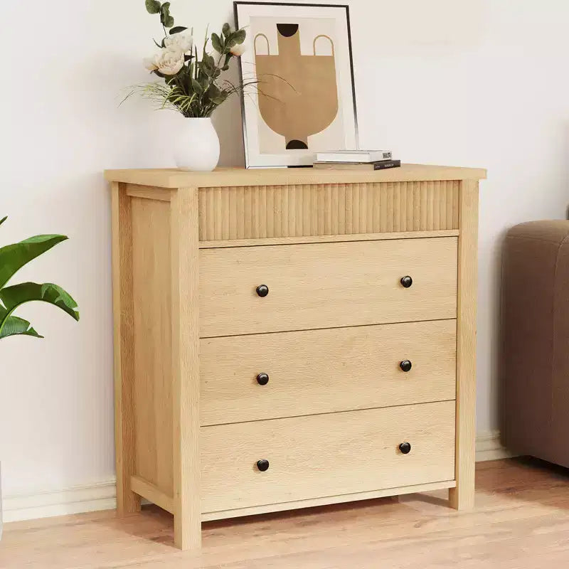 Fluted 3 Drawer Dresser, 3 Chest of Drawers Nightstand with Fluted Design, 32 Tall Wooden Dresser Closet for Bedroom Living Room Nursery