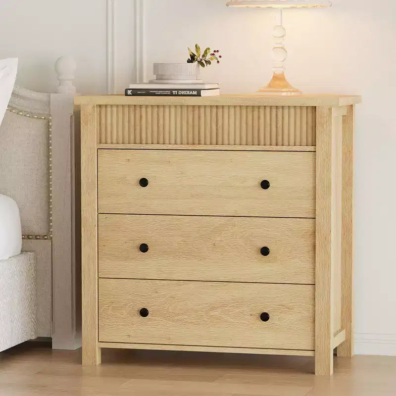 Fluted 3 Drawer Dresser, 3 Chest of Drawers Nightstand with Fluted Design, 32 Tall Wooden Dresser Closet for Bedroom Living Room Nursery