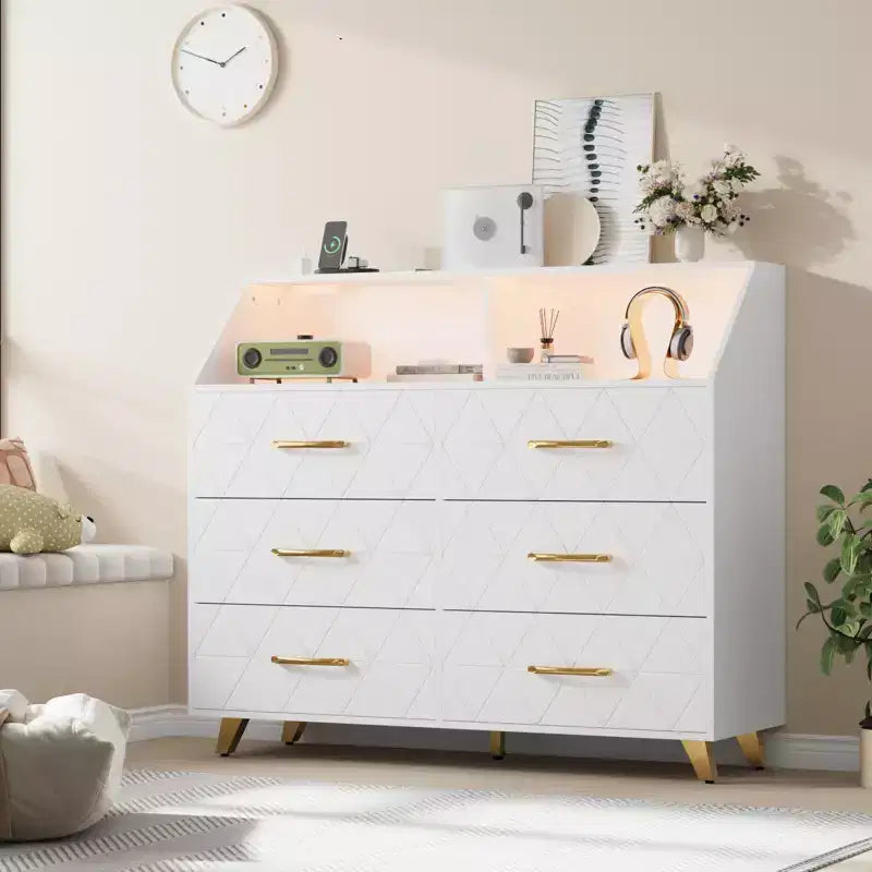 6-Drawer Dresser, Modern Wooden Bedroom Chest of Drawers With Storage Drawers, Farmhouse Style TV Stand for Living Room, Bedroom, Hallway