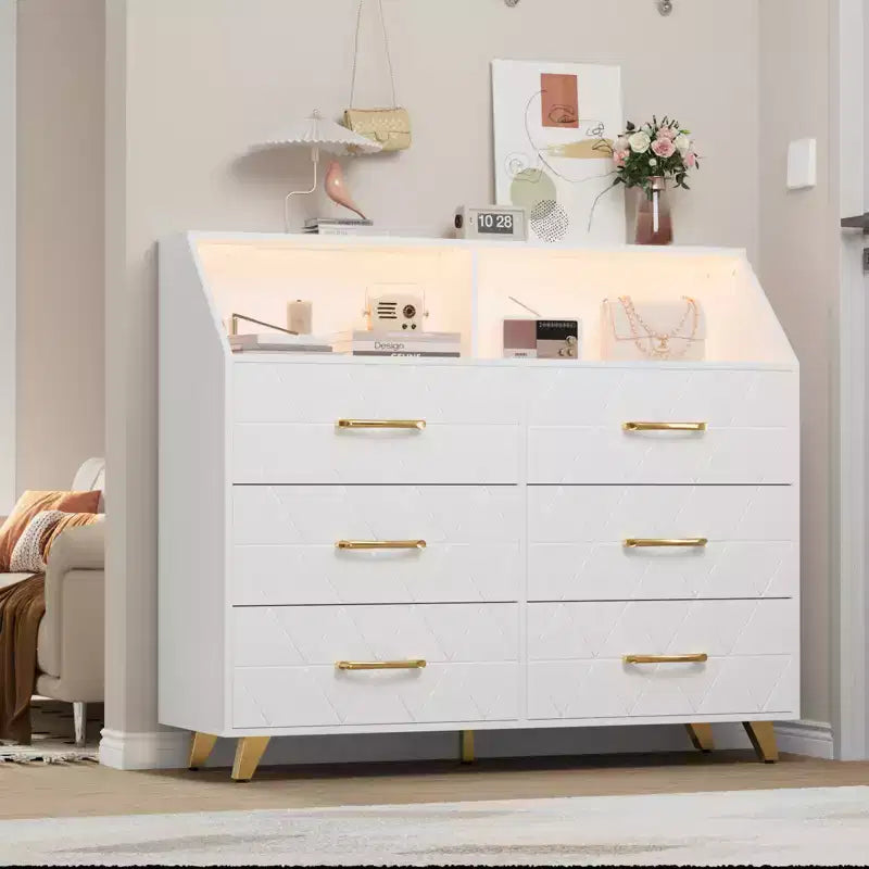 6-Drawer Dresser, Modern Wooden Bedroom Chest of Drawers With Storage Drawers, Farmhouse Style TV Stand for Living Room, Bedroom, Hallway