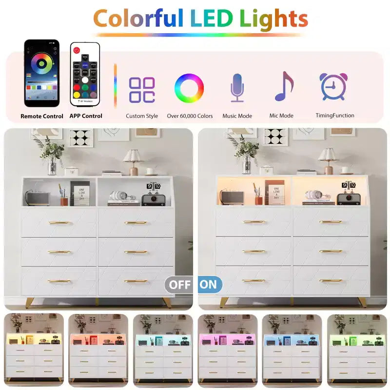 6-Drawer Dresser, Modern Wooden Bedroom Chest of Drawers With Storage Drawers, Farmhouse Style TV Stand for Living Room, Bedroom, Hallway