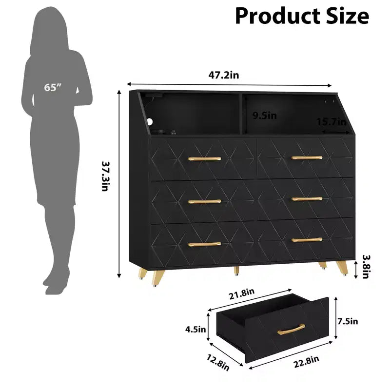 6-Drawer Dresser, Modern Wooden Bedroom Chest of Drawers With Storage Drawers, Farmhouse Style TV Stand for Living Room, Bedroom, Hallway