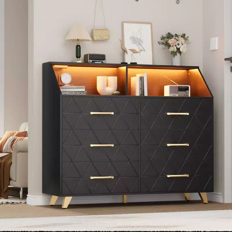 6-Drawer Dresser, Modern Wooden Bedroom Chest of Drawers With Storage Drawers, Farmhouse Style TV Stand for Living Room, Bedroom, Hallway