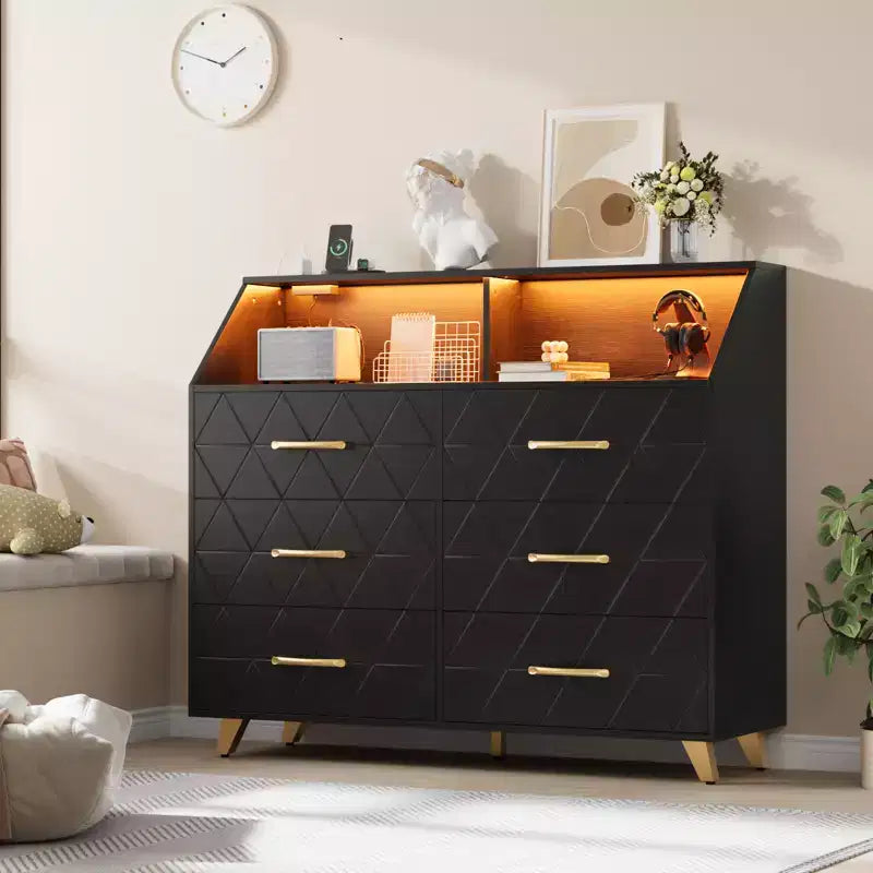 6-Drawer Dresser, Modern Wooden Bedroom Chest of Drawers With Storage Drawers, Farmhouse Style TV Stand for Living Room, Bedroom, Hallway