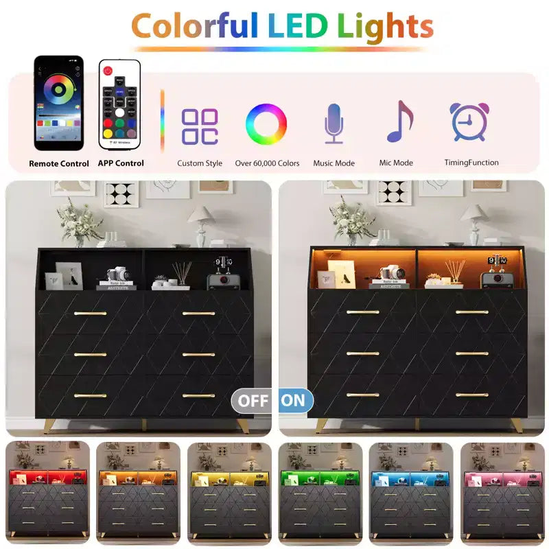 6-Drawer Dresser, Modern Wooden Bedroom Chest of Drawers With Storage Drawers, Farmhouse Style TV Stand for Living Room, Bedroom, Hallway