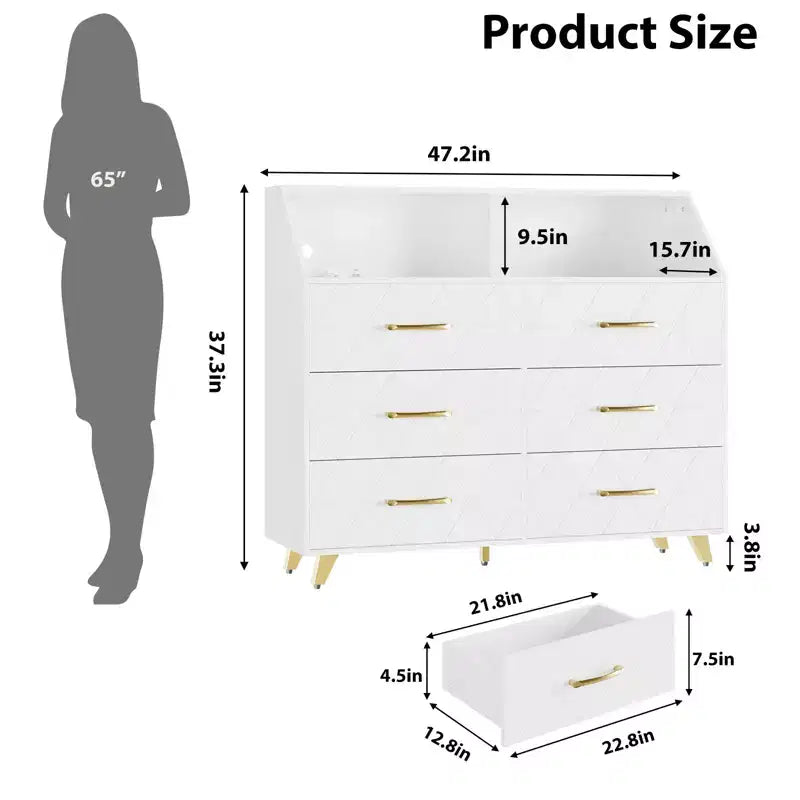 6-Drawer Dresser, Modern Wooden Bedroom Chest of Drawers With Storage Drawers, Farmhouse Style TV Stand for Living Room, Bedroom, Hallway