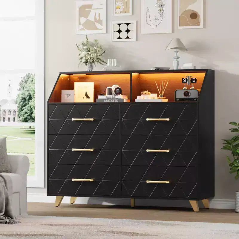 6-Drawer Dresser, Modern Wooden Bedroom Chest of Drawers With Storage Drawers, Farmhouse Style TV Stand for Living Room, Bedroom, Hallway