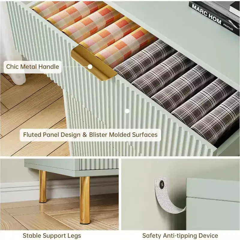 6-Drawer Dresser, Modern Wooden Bedroom Chest of Drawers With Storage Drawers, Farmhouse Style TV Stand for Living Room, Bedroom, Hallway