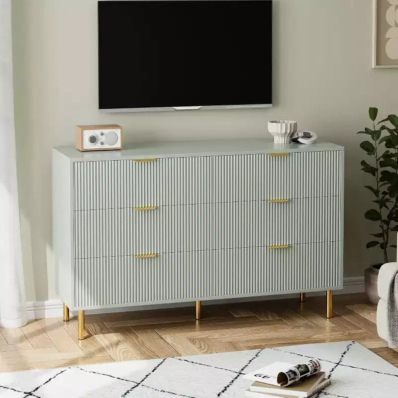 6-Drawer Dresser, Modern Wooden Bedroom Chest of Drawers With Storage Drawers, Farmhouse Style TV Stand for Living Room, Bedroom, Hallway