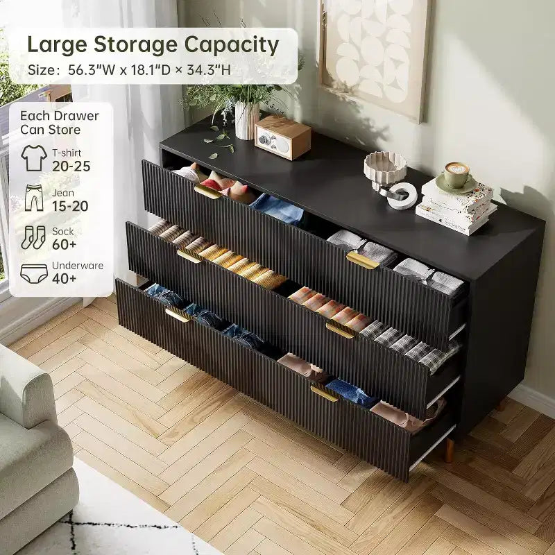 6-Drawer Dresser, Modern Wooden Bedroom Chest of Drawers With Storage Drawers, Farmhouse Style TV Stand for Living Room, Bedroom, Hallway