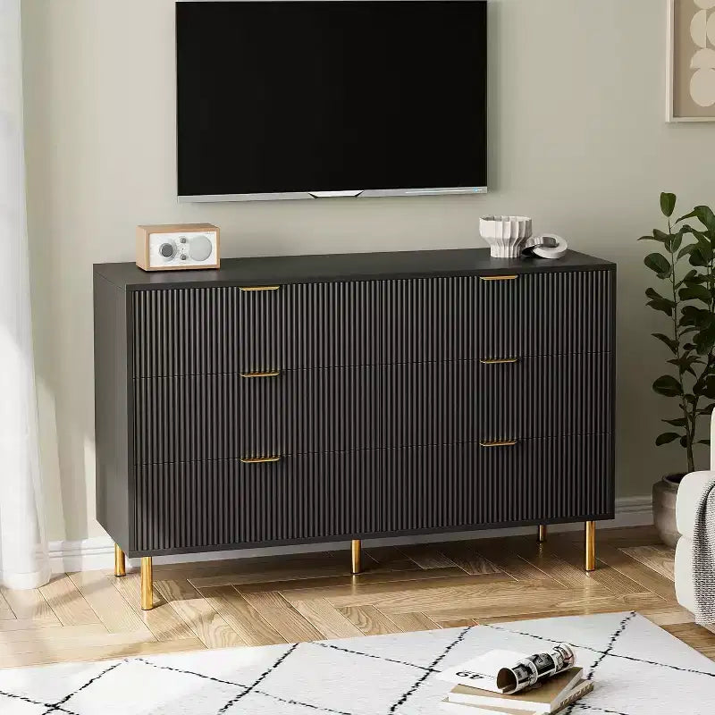6-Drawer Dresser, Modern Wooden Bedroom Chest of Drawers With Storage Drawers, Farmhouse Style TV Stand for Living Room, Bedroom, Hallway
