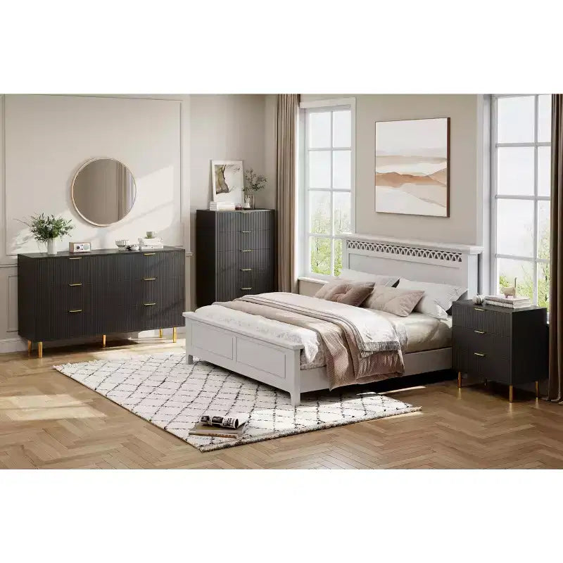 6-Drawer Dresser, Modern Wooden Bedroom Chest of Drawers With Storage Drawers, Farmhouse Style TV Stand for Living Room, Bedroom, Hallway