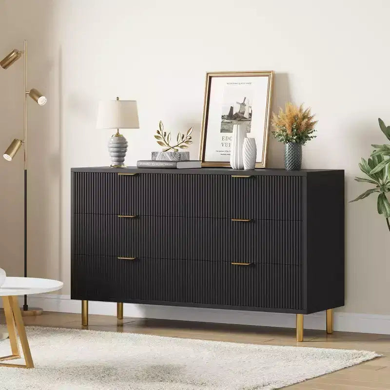 6-Drawer Dresser, Modern Wooden Bedroom Chest of Drawers With Storage Drawers, Farmhouse Style TV Stand for Living Room, Bedroom, Hallway