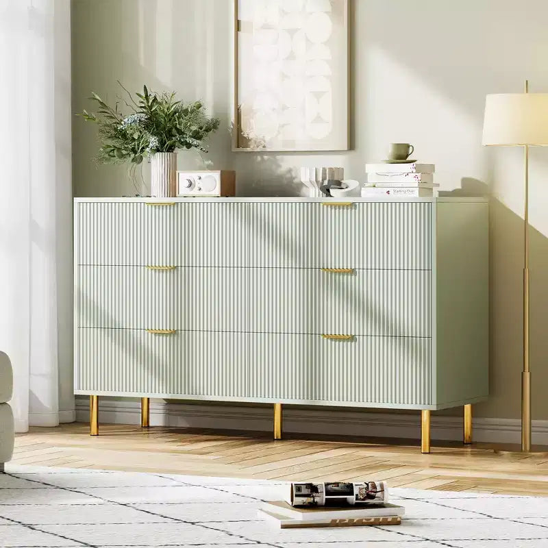 6-Drawer Dresser, Modern Wooden Bedroom Chest of Drawers With Storage Drawers, Farmhouse Style TV Stand for Living Room, Bedroom, Hallway