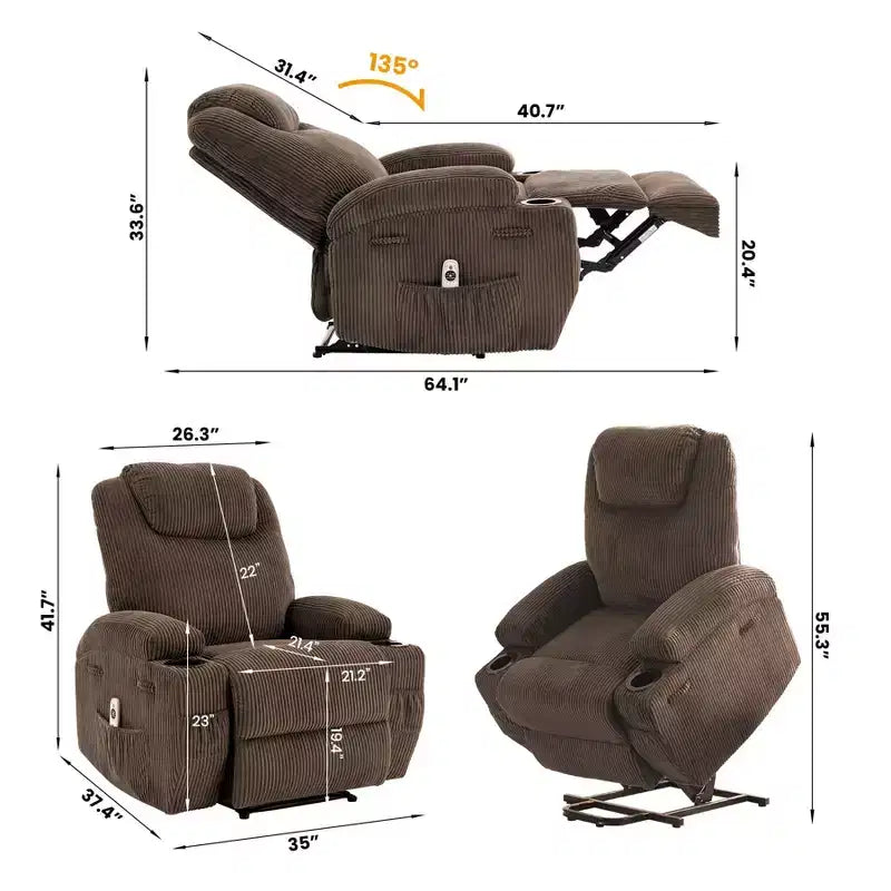 Electric Power Lift Recliner Chair for Elderly with Massage and Heat, Power Lift Reclining Sofa for Living Room, High-Density Rebound Sponge
