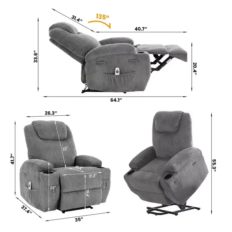 Electric Power Lift Recliner Chair for Elderly with Massage and Heat, Power Lift Reclining Sofa for Living Room, High-Density Rebound Sponge
