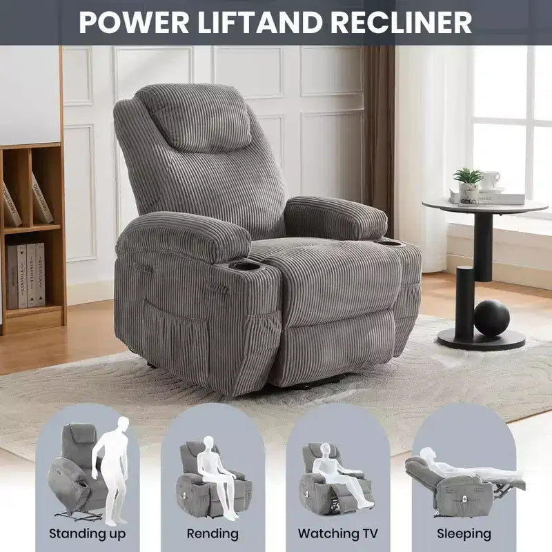Electric Power Lift Recliner Chair for Elderly with Massage and Heat, Power Lift Reclining Sofa for Living Room, High-Density Rebound Sponge