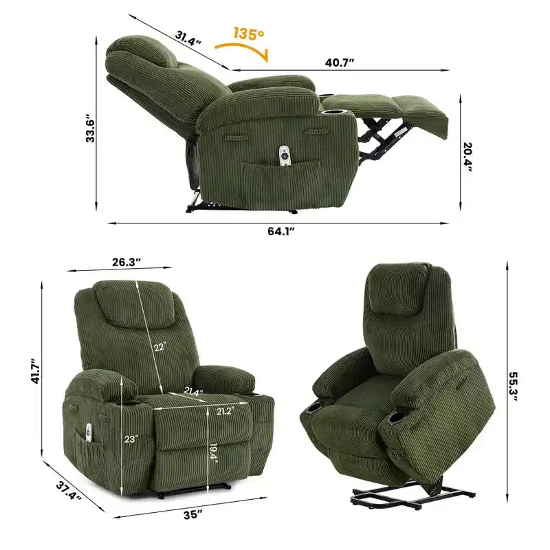 Electric Power Lift Recliner Chair for Elderly with Massage and Heat, Power Lift Reclining Sofa for Living Room, High-Density Rebound Sponge