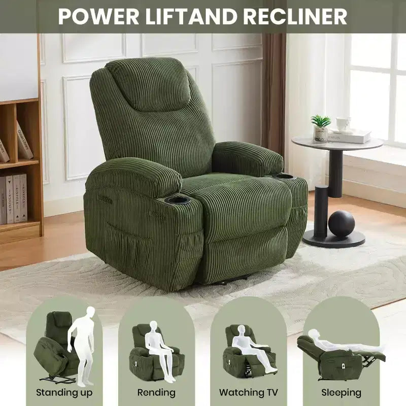 Electric Power Lift Recliner Chair for Elderly with Massage and Heat, Power Lift Reclining Sofa for Living Room, High-Density Rebound Sponge